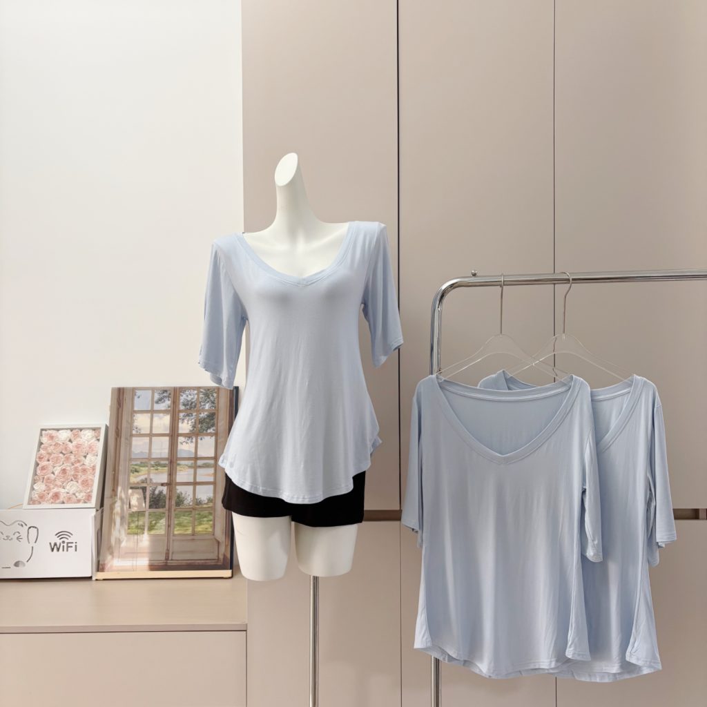 V-Neck Soft Loose Fit T-Shirt Women Summer Basic Short Sleeve Solid Top