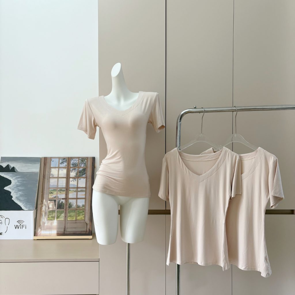 Women's V-Neck Short Sleeve Slim Fit T-Shirt - Soft Stretch Knit Summer Top