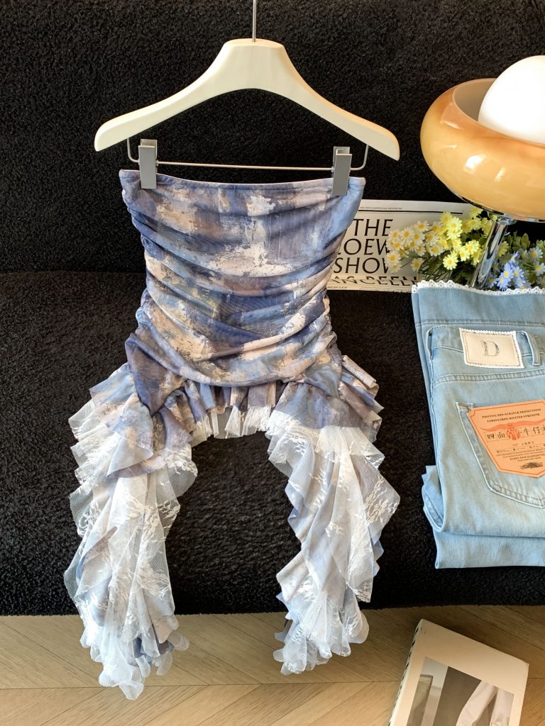 Sexy Tie-Dye Strapless Tube Top with Asymmetrical Hem for Women Summer